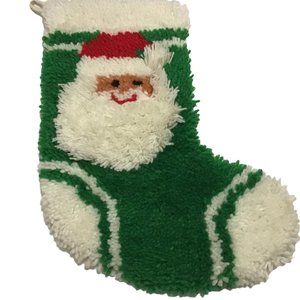 Vintage Handcrafted Rug Hook Christmas Stocking 21" Santa Latch Hook 1970s